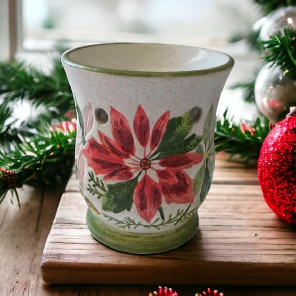 Yankee Candle Accents Yankee Candle Wax Warmer Tart Melt Burner Christmas Ceramic Poinsettia